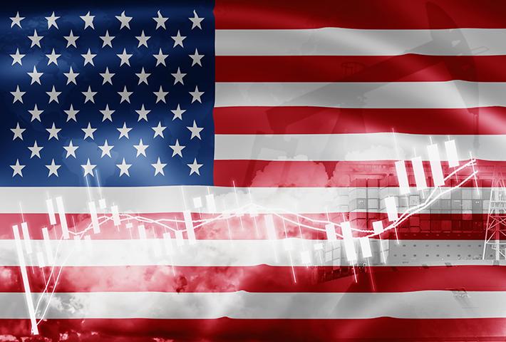 US flag with stock chart