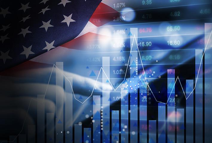 US flag with stock chart